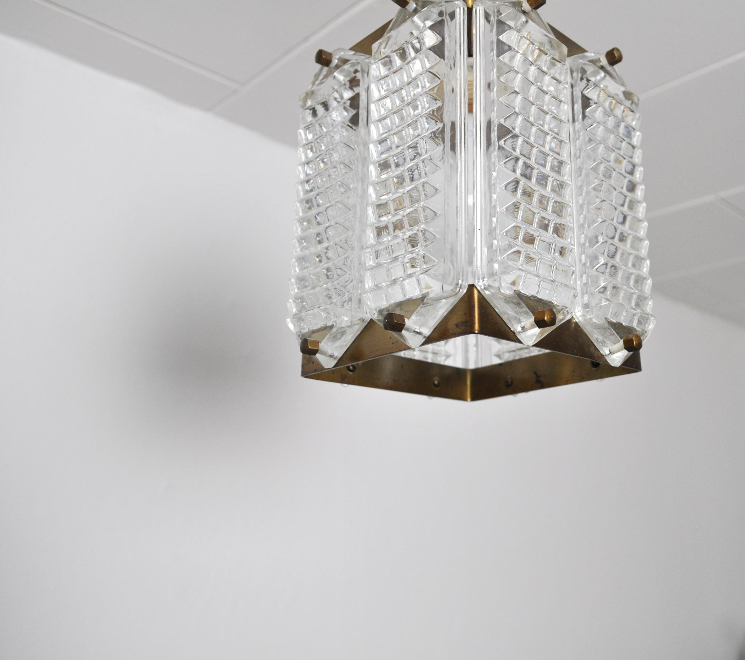 Brass Swedish Crystal Ceiling Light designed by Wiktor Berndt for Flygsfors For Sale