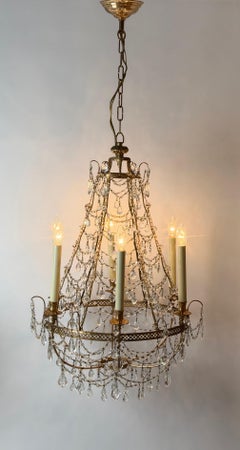 Swedish Crystal Chandelier, 6-Light Gustavian Style  Two Available Individually