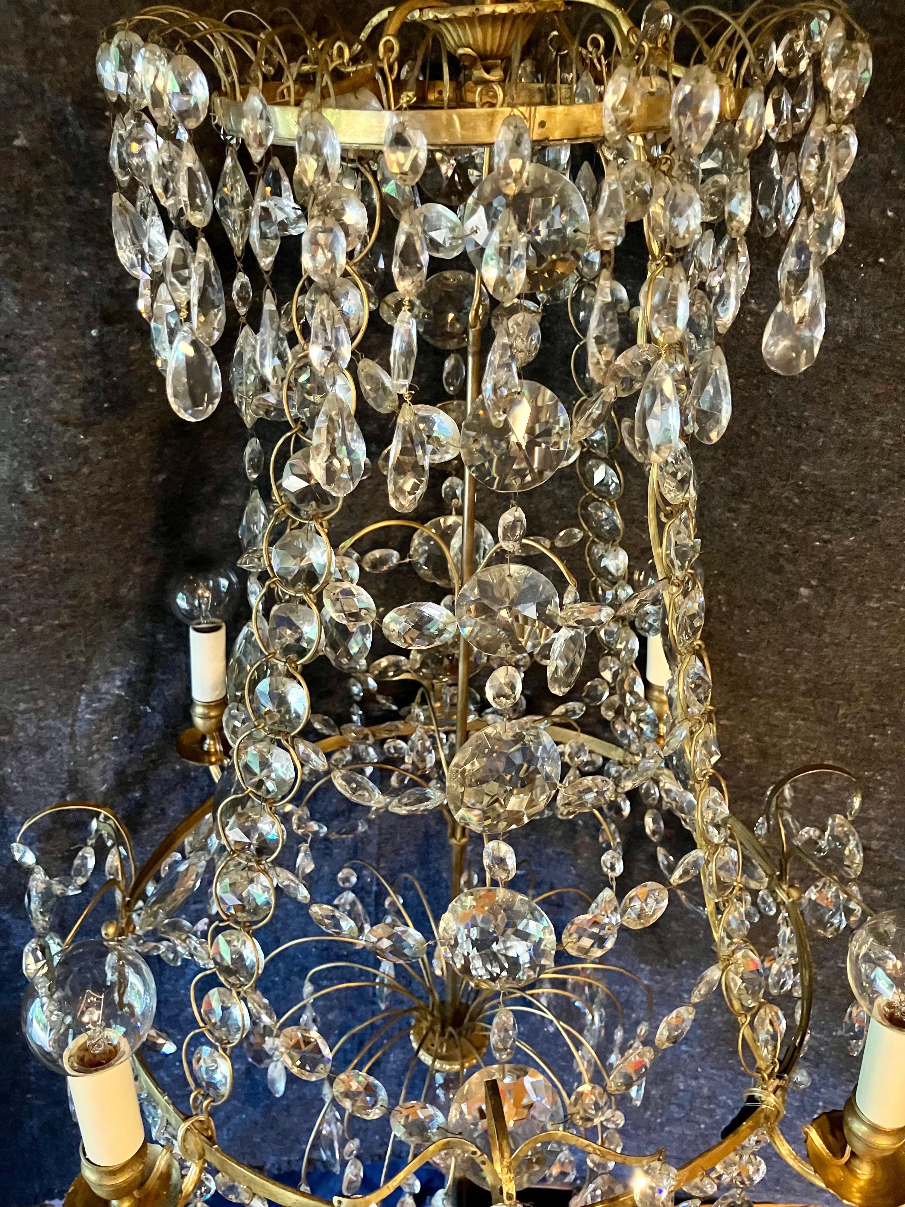 Hand-Crafted Swedish Crystal Chandelier For Sale