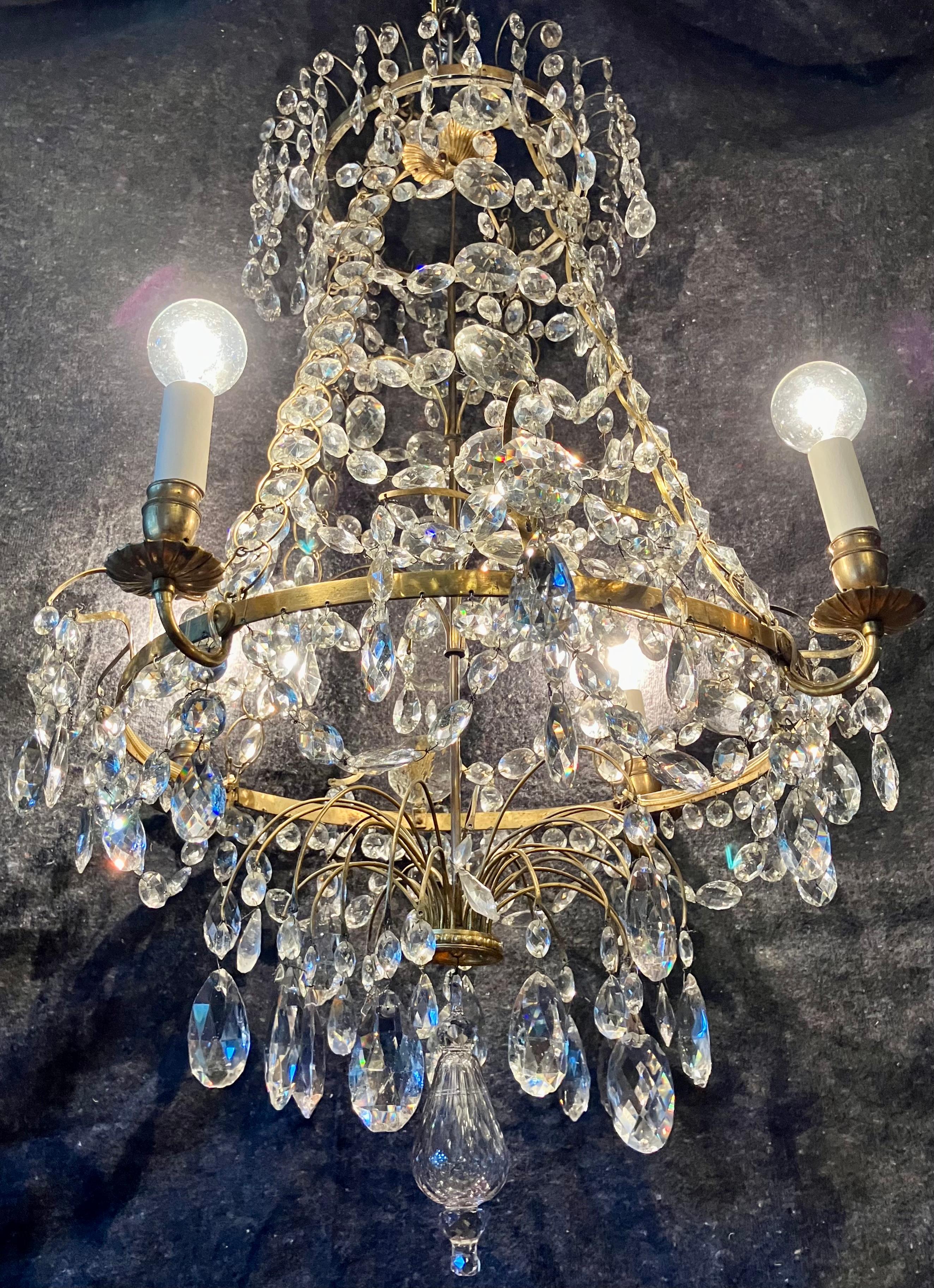 Brass Swedish Crystal Chandelier For Sale