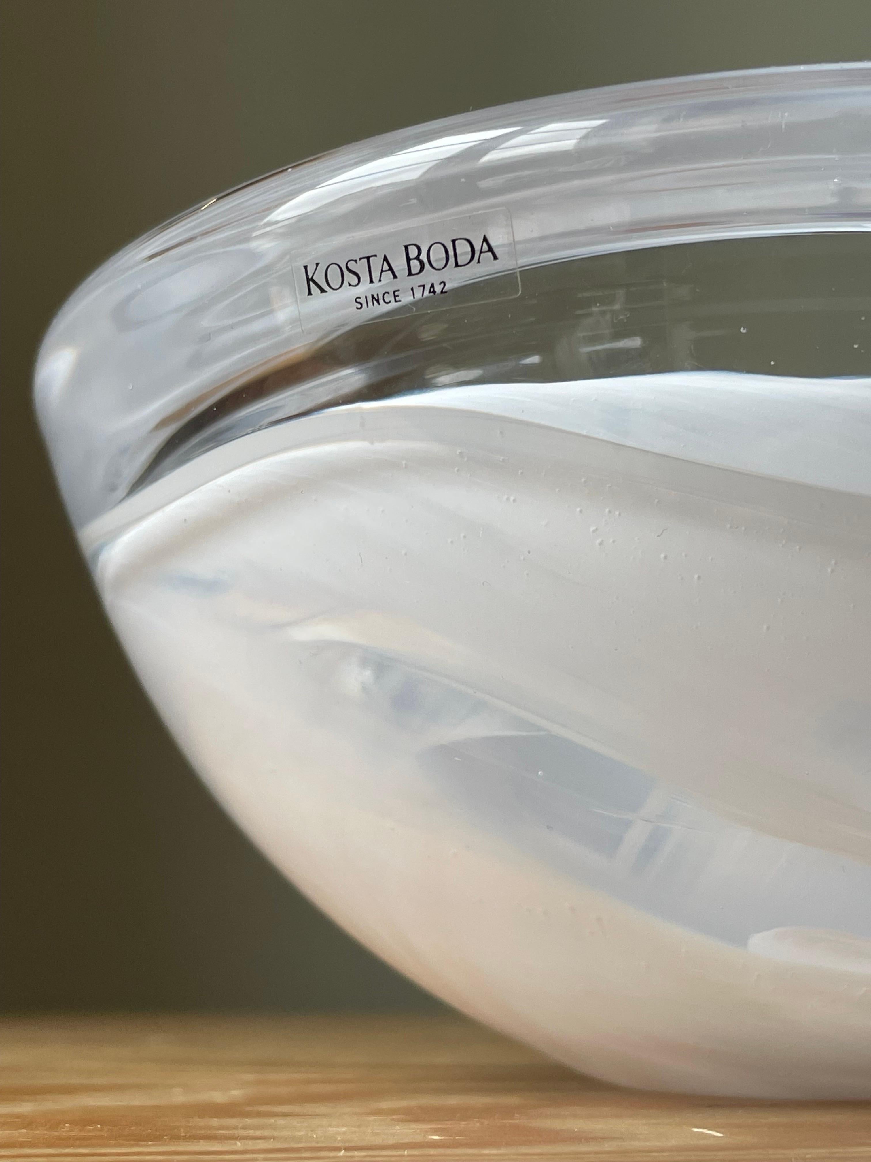 Kosta Boda Swedish Art Glass White Swirl Bowl, 1980s For Sale 3