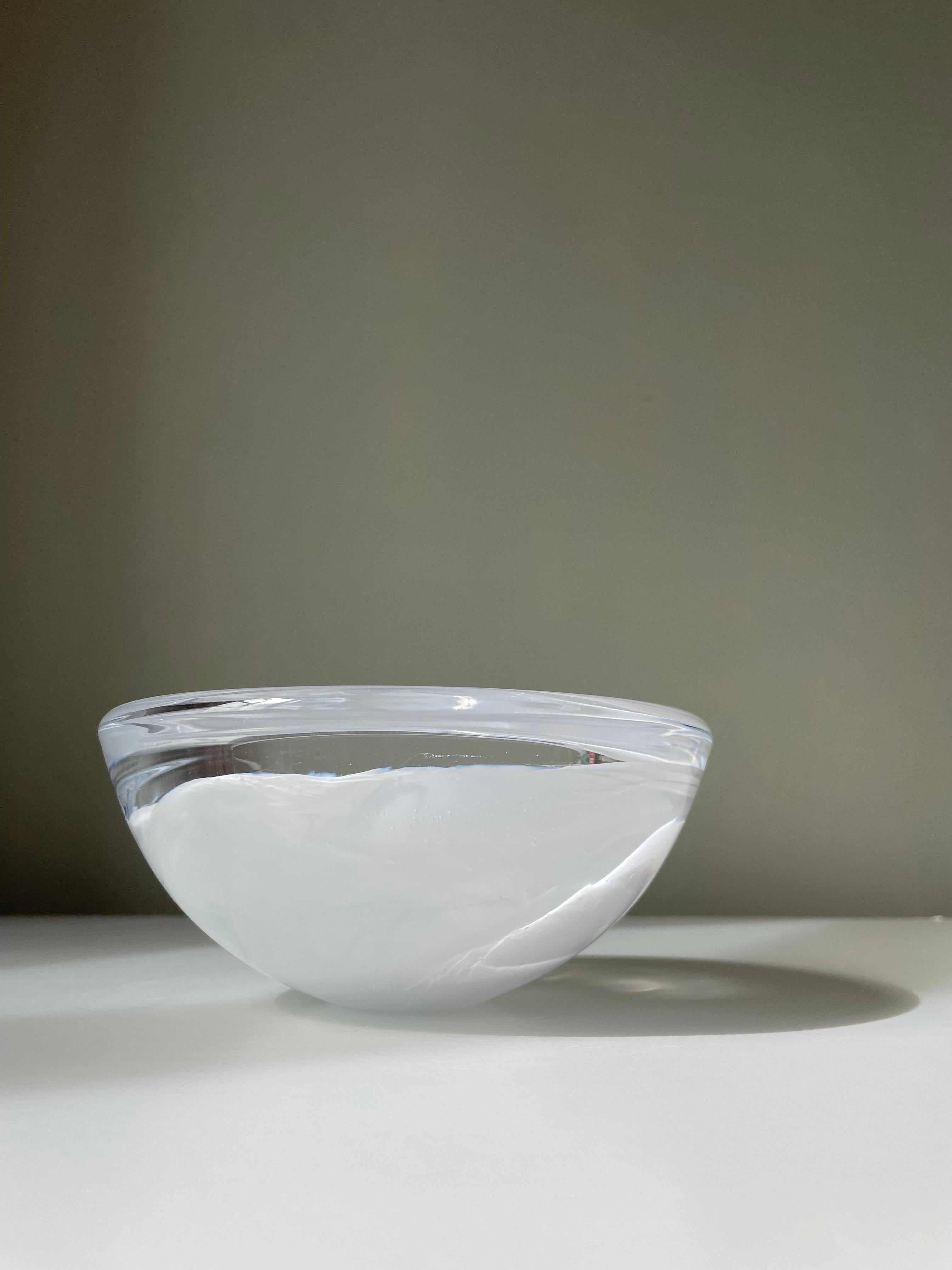 Kosta Boda Swedish Art Glass White Swirl Bowl, 1980s For Sale 7