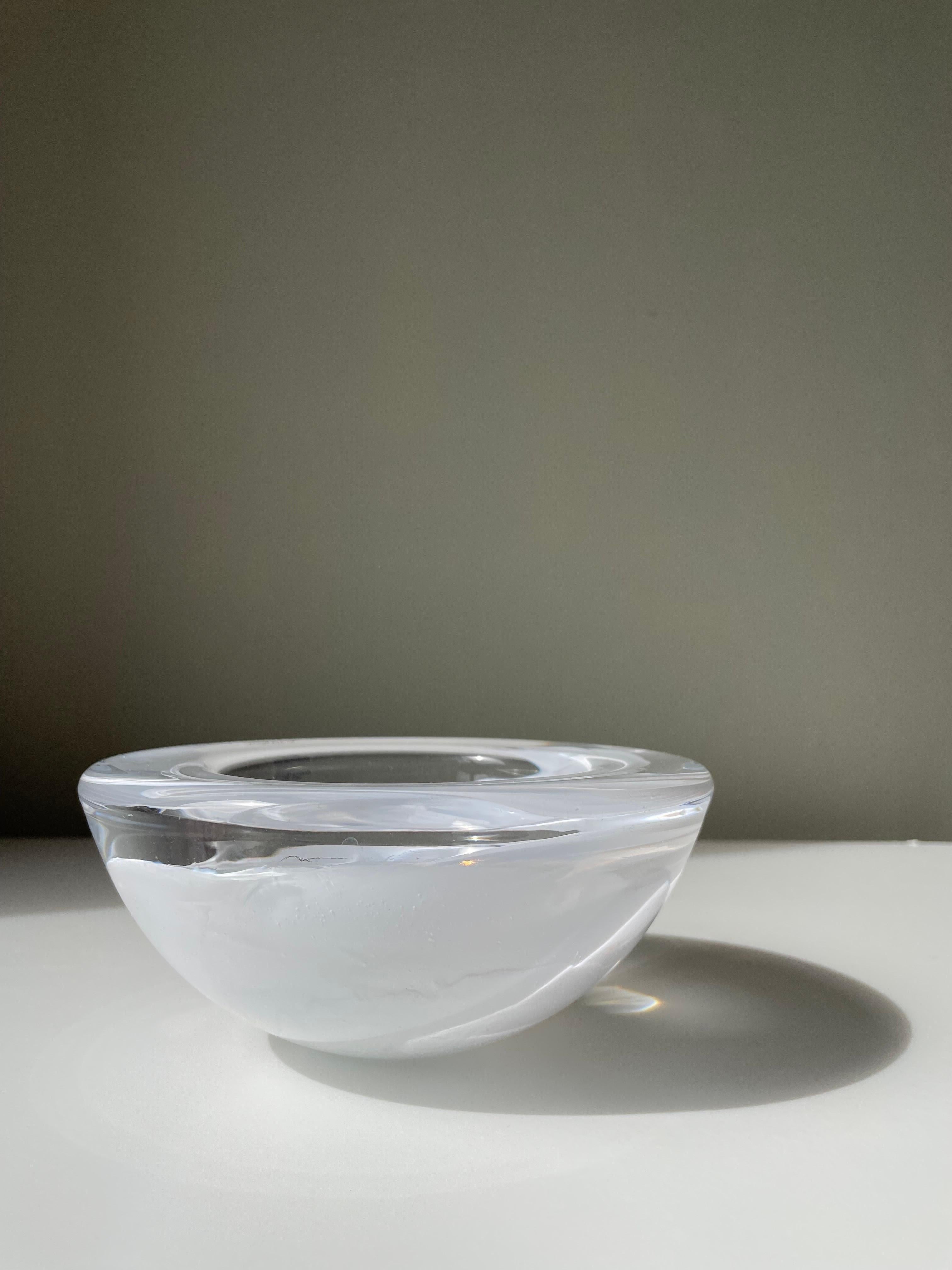 Kosta Boda Swedish Art Glass White Swirl Bowl, 1980s For Sale 11