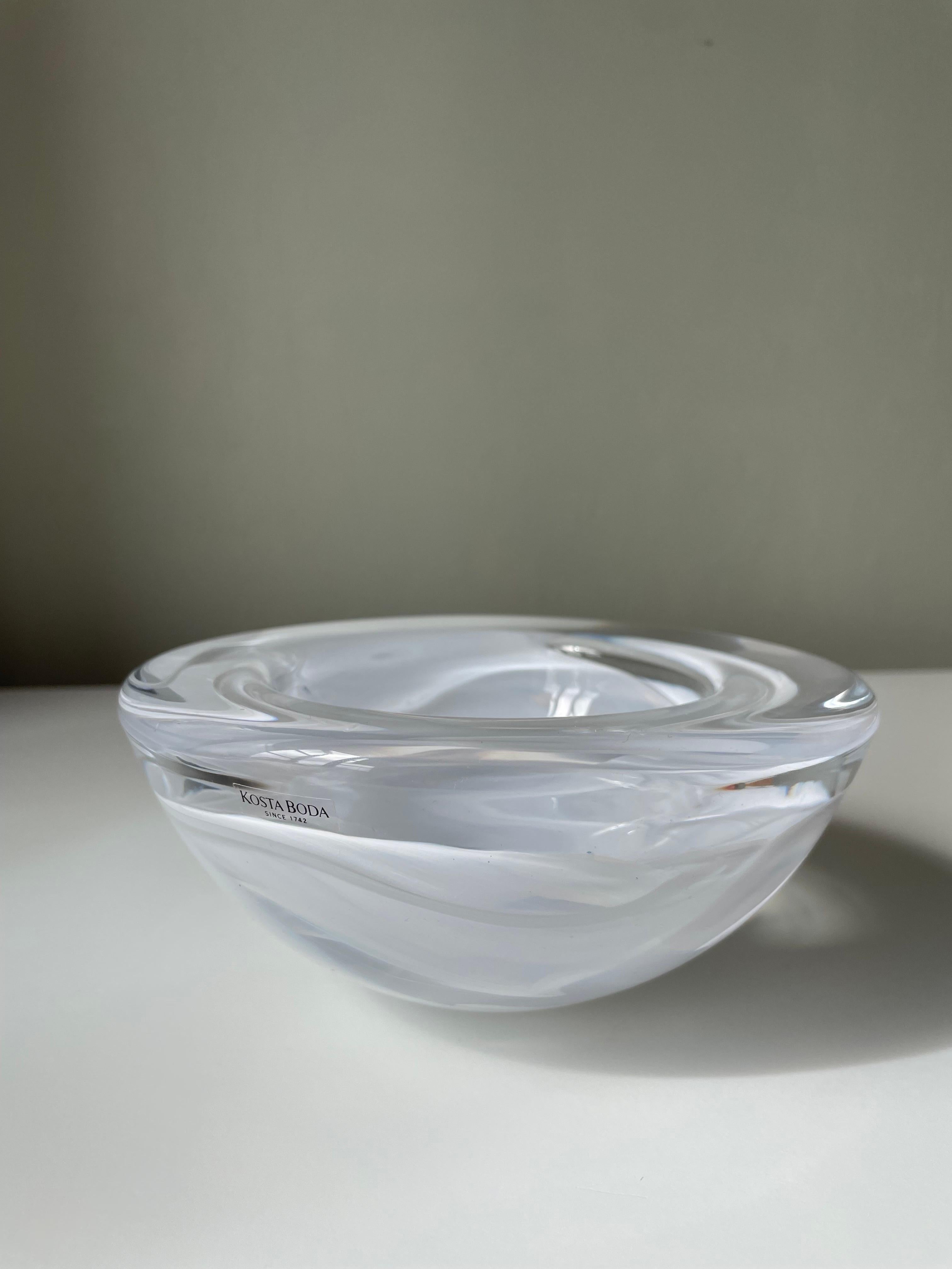 Kosta Boda Swedish Art Glass White Swirl Bowl, 1980s For Sale 12