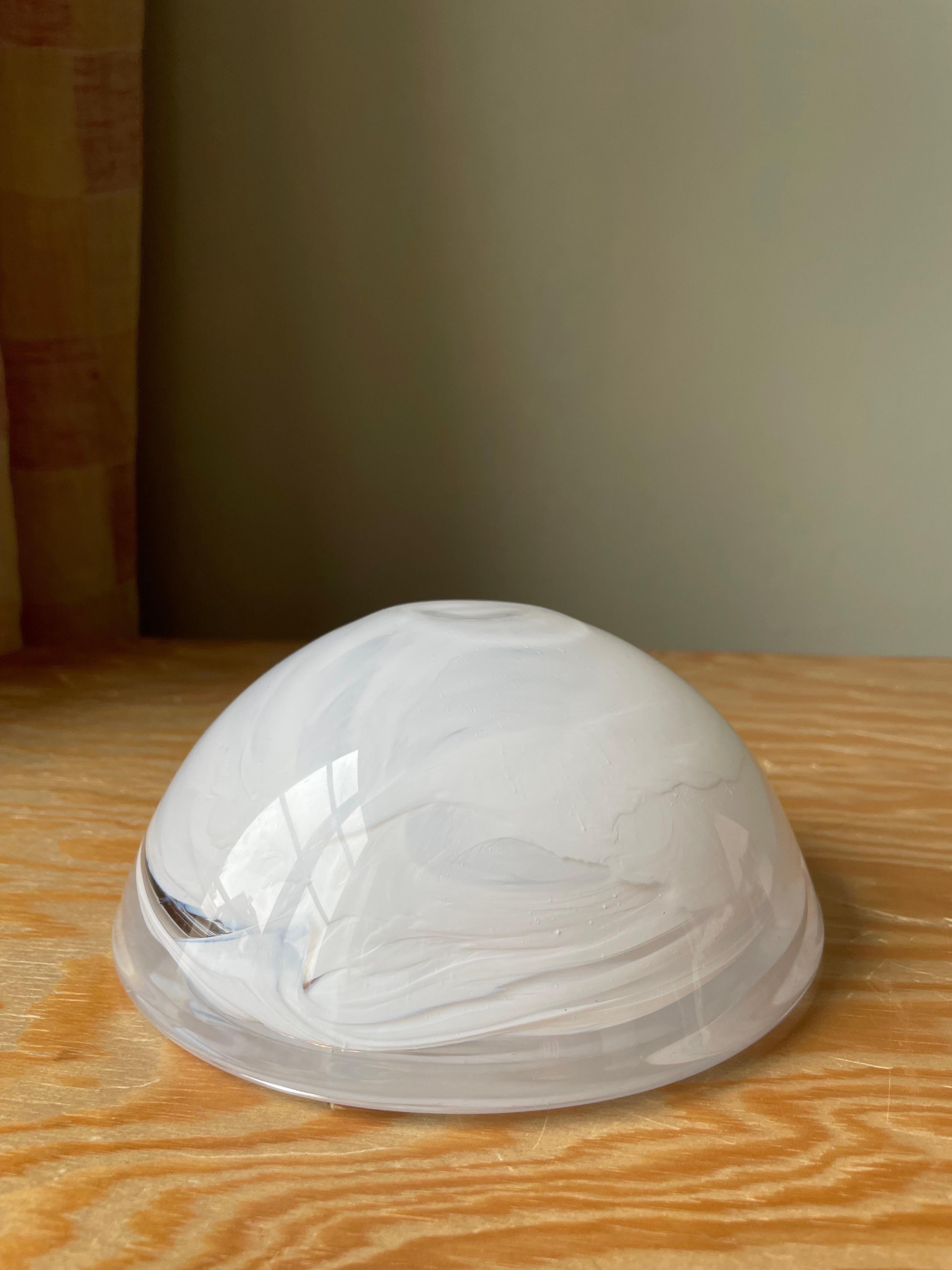 Kosta Boda Swedish Art Glass White Swirl Bowl, 1980s For Sale 1