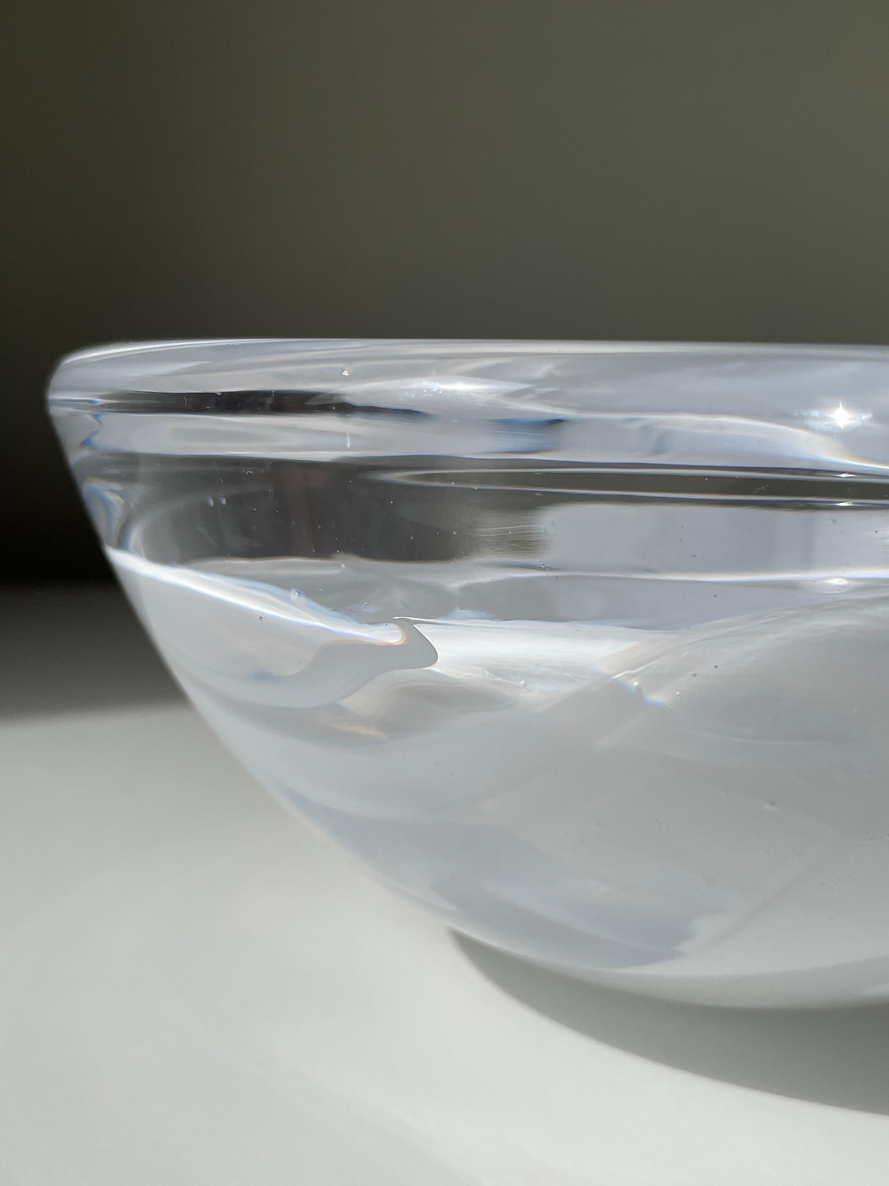 Kosta Boda Swedish Art Glass White Swirl Bowl, 1980s For Sale 2