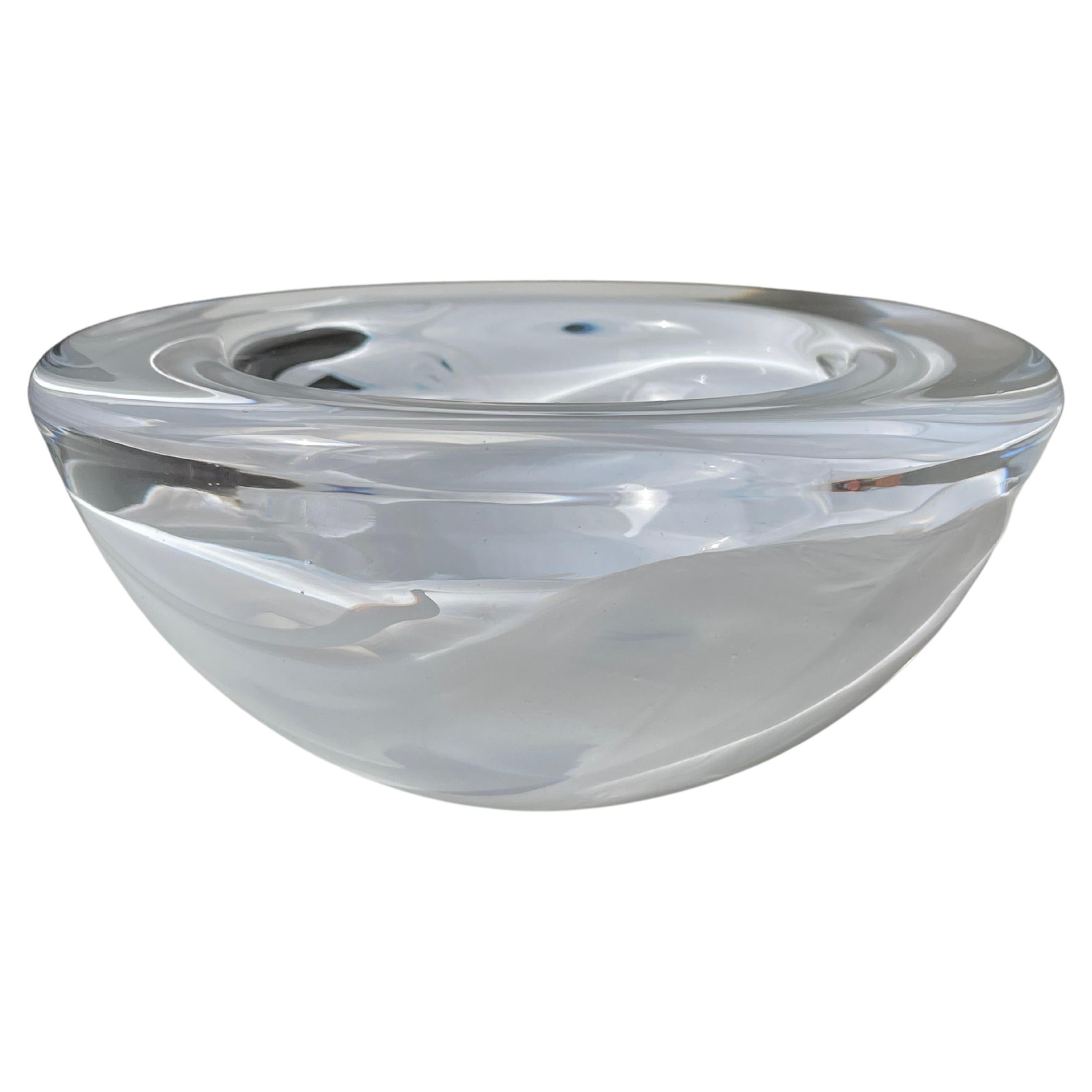 Kosta Boda Swedish Art Glass White Swirl Bowl, 1980s For Sale