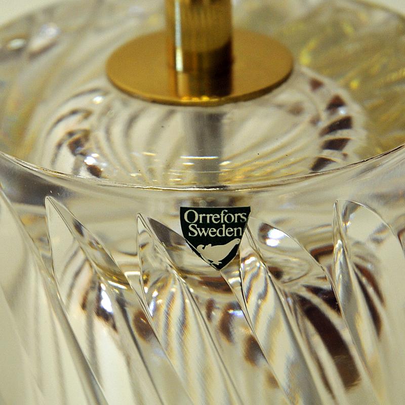 Scandinavian Modern Swedish Crystal Glass and Brass Table Lamp by Olle Alberius for Orrefors, 1970s