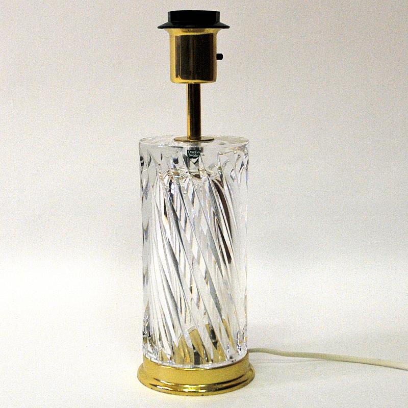 Late 20th Century Swedish Crystal Glass and Brass Table Lamp by Olle Alberius for Orrefors, 1970s