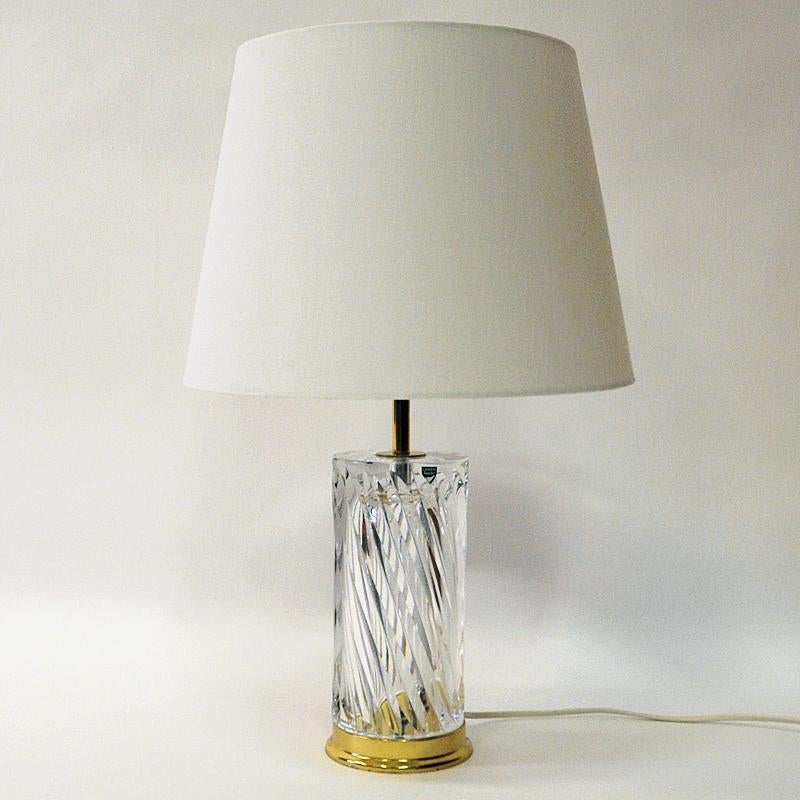 Swedish Crystal Glass and Brass Table Lamp by Olle Alberius for Orrefors, 1970s 2
