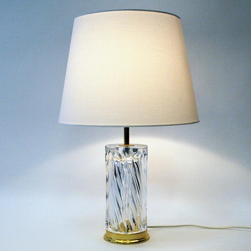 Swedish Crystal Glass and Brass Table Lamp by Olle Alberius for Orrefors, 1970s 3