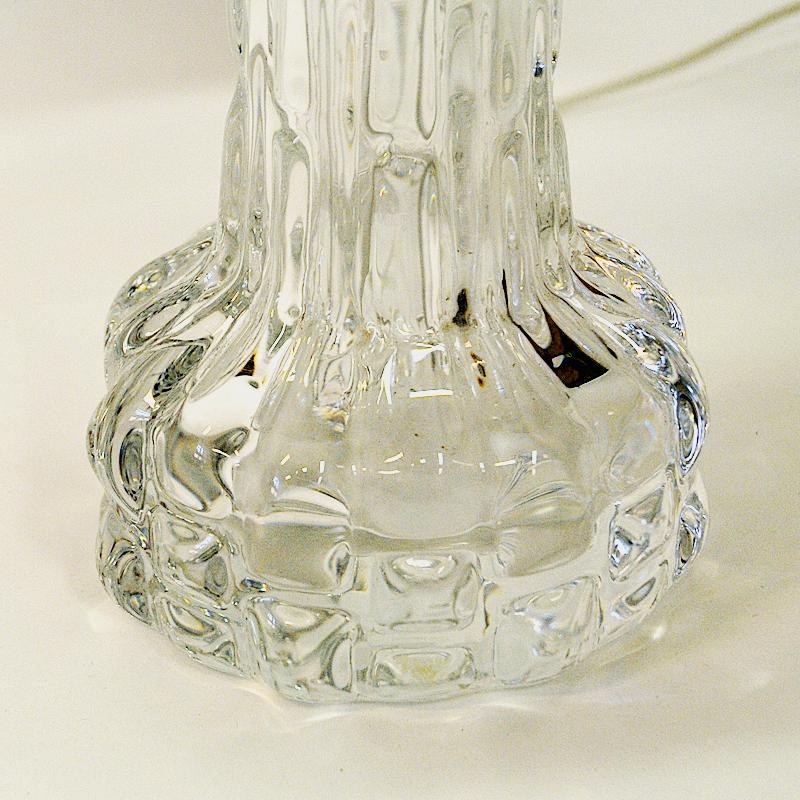 Metal Swedish Crystal Glass Table Lamp by Carl Fagerlund for Orrefors 1950s