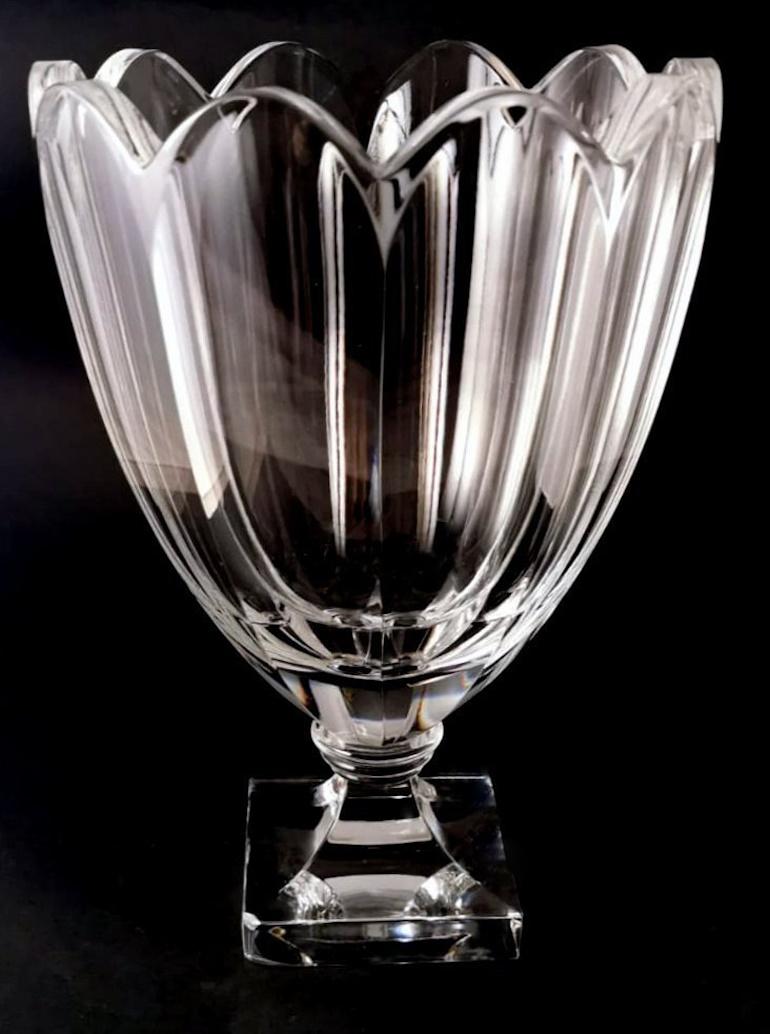 Scandinavian Modern Swedish Crystal Tulip Vase With Square Base