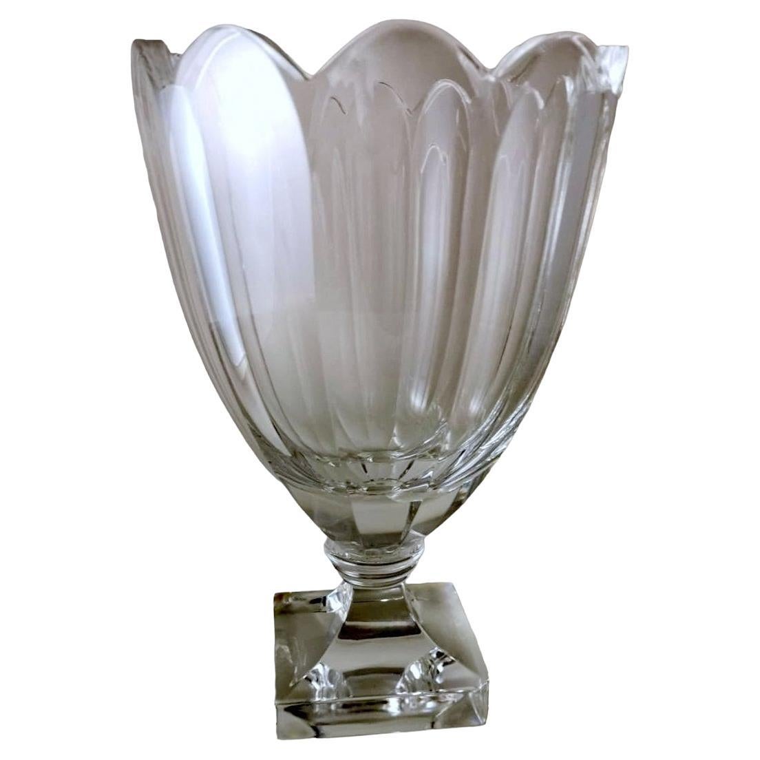 Swedish Crystal Tulip Vase With Square Base For Sale