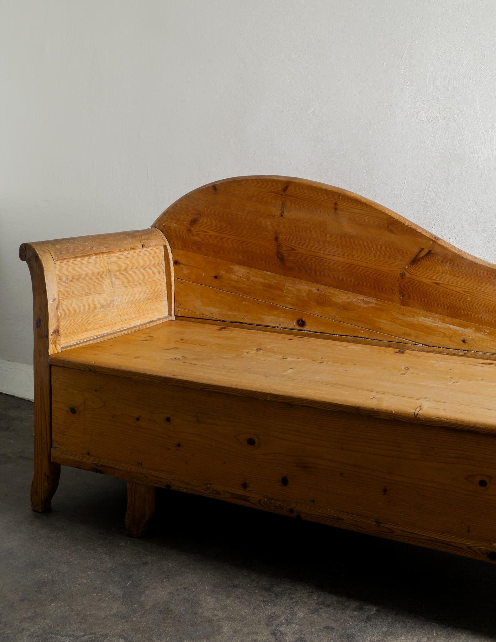 Scandinavian Modern Swedish Curved Sofa Canapé in Stained Pine Produced in Sweden Early 1900s