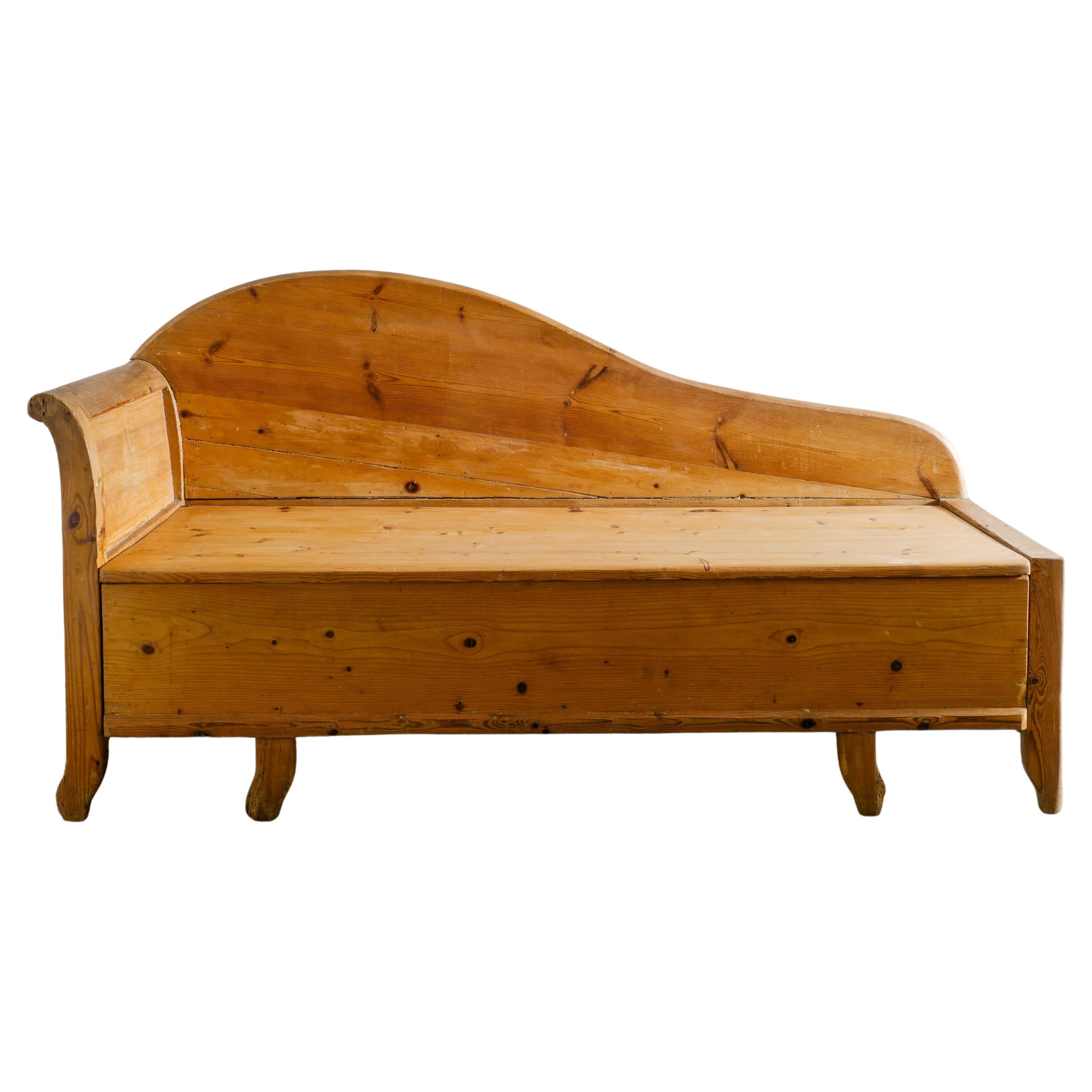 Swedish Curved Sofa Canapé in Stained Pine Produced in Sweden Early 1900s