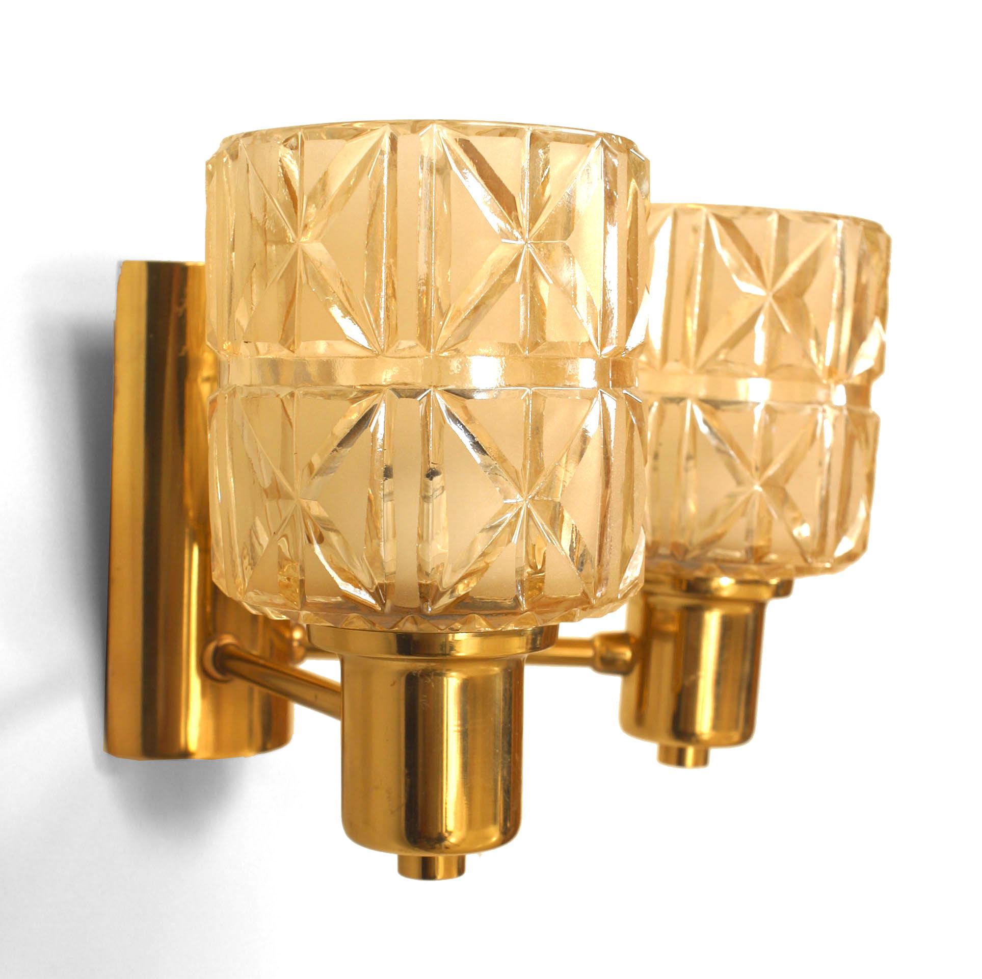 Mid-Century Modern 3 Hans Agne Jakobsen Swedish Mid-Century Brass and Glass Wall Sconces For Sale