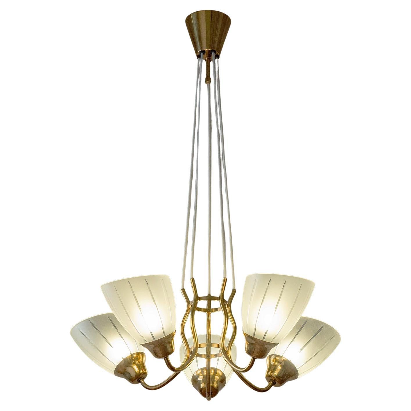 Swedish Cut Glass Suspension Chandelier, circa 1950