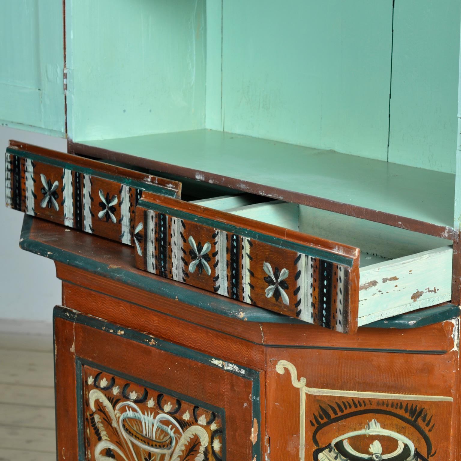 Pine Swedish Dalarna Painted Crown Cupboard, dated 1799 For Sale
