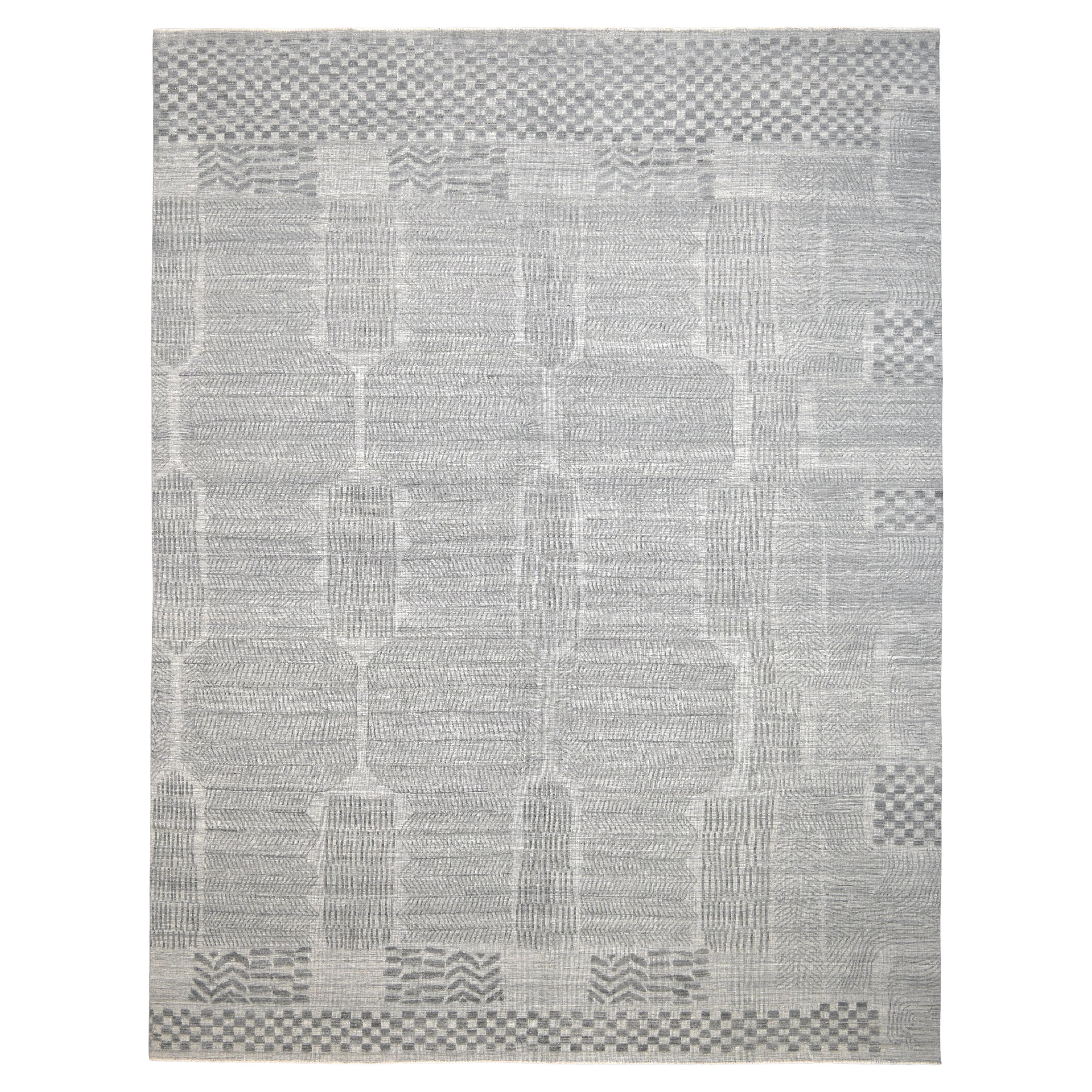 Tapis déco suédois à motifs géométriques gris-bleu 12'2''x16'2''