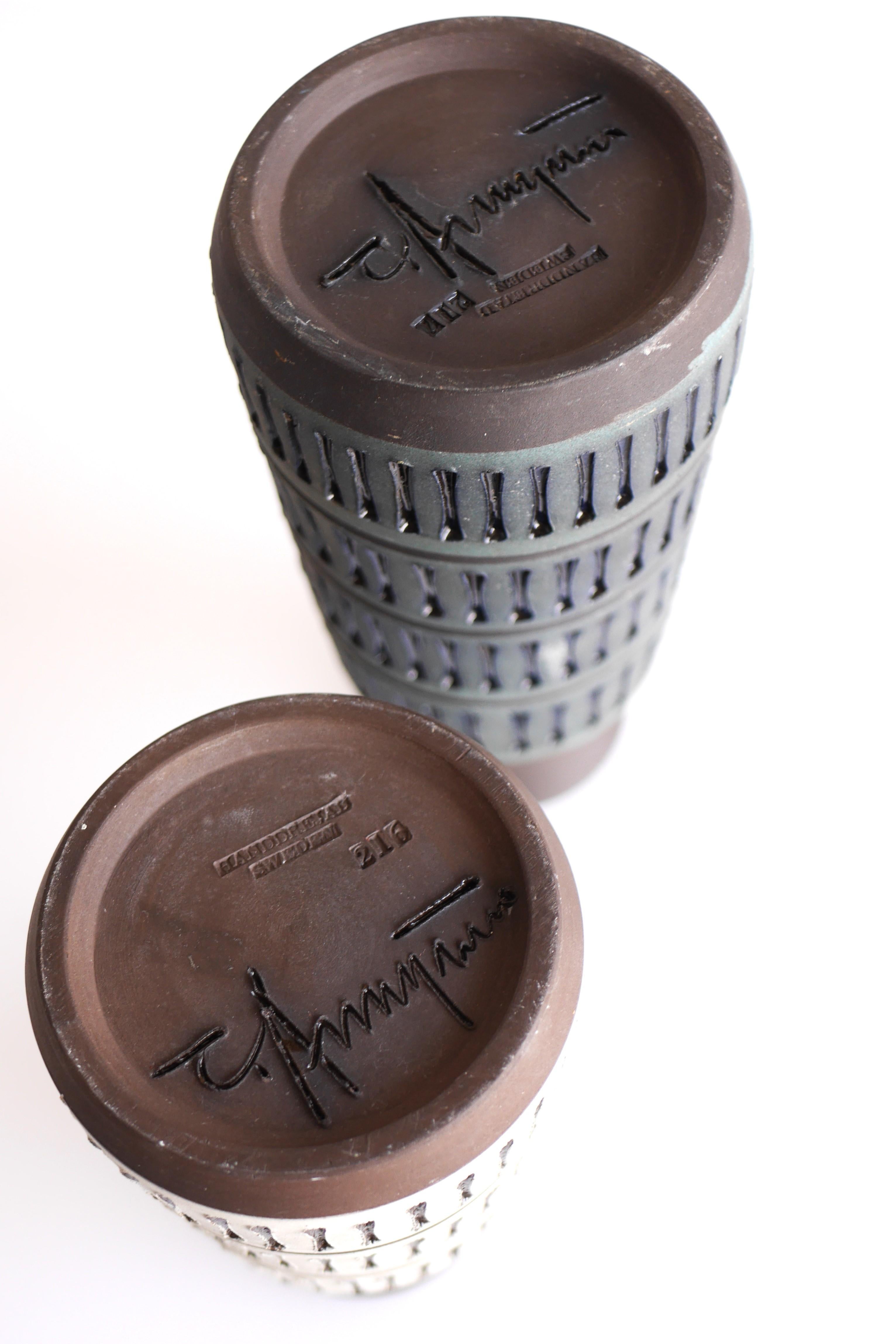 Hand-Crafted A pair of Scandinavian pottery vases, by Tomas Anagrius for Alingsås, Sweden