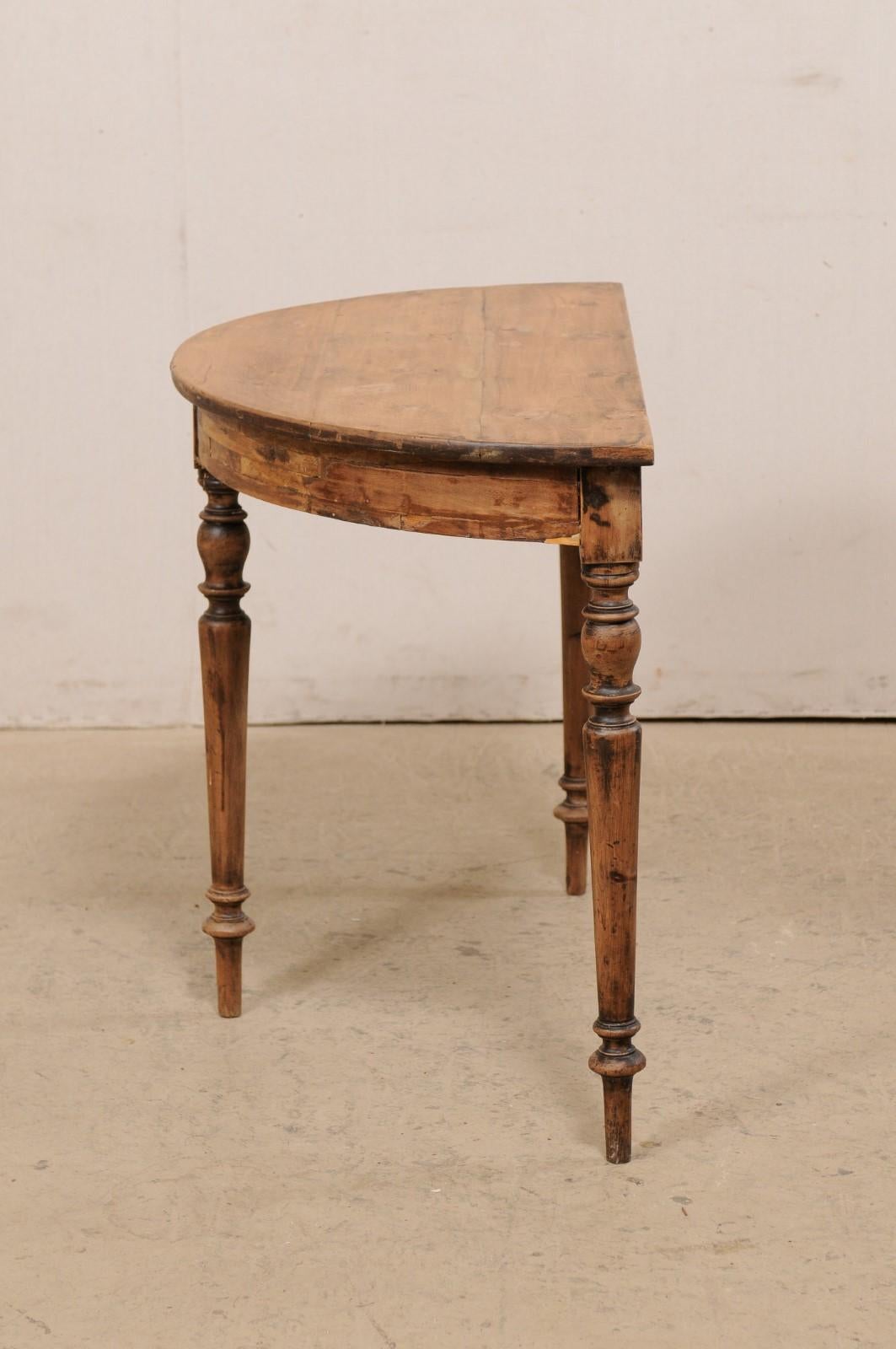 Swedish Demi-Lune Console Table with Rounded Apron and Turned Legs, 19th C.  5