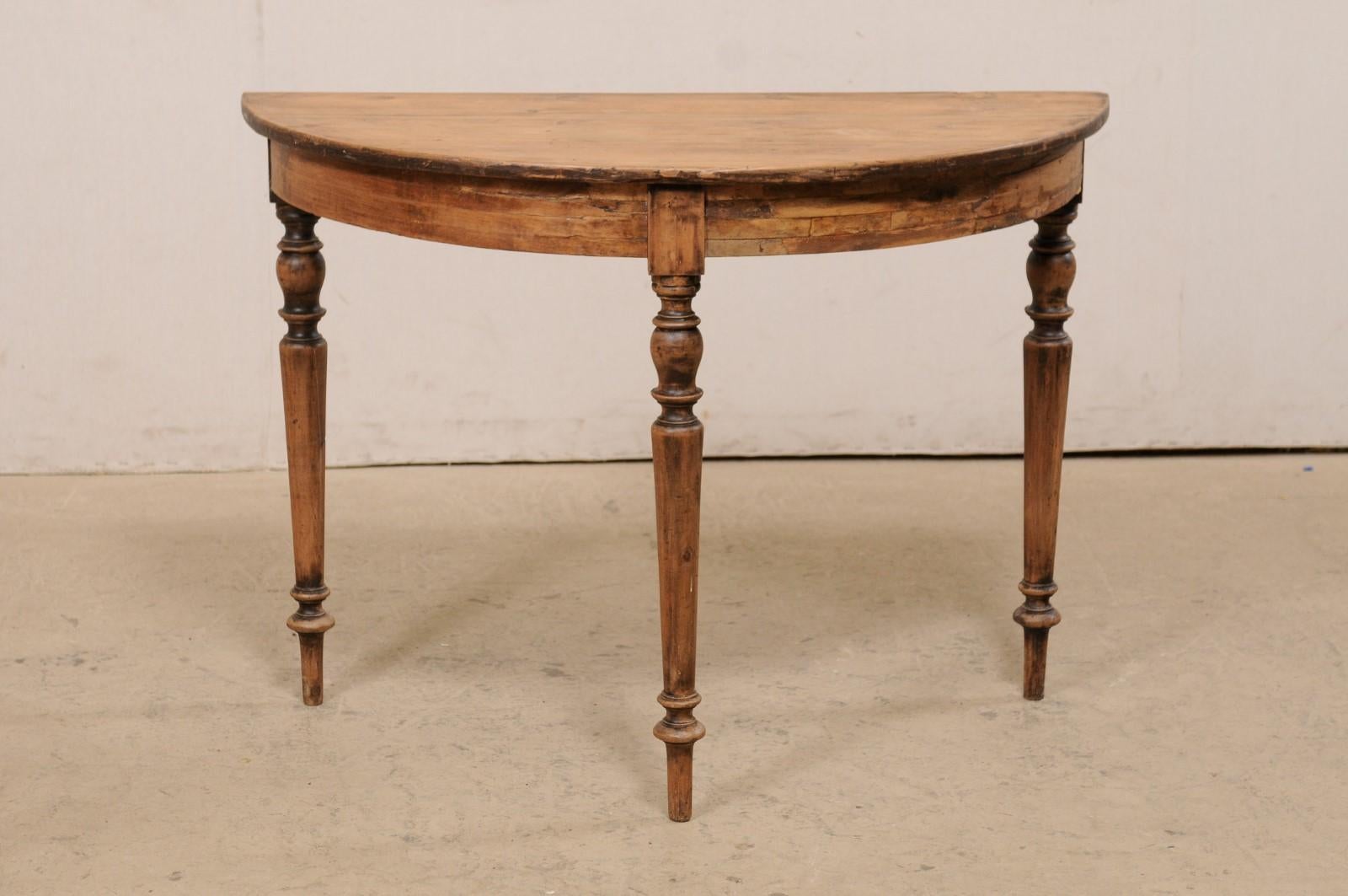 Swedish Demi-Lune Console Table with Rounded Apron and Turned Legs, 19th C.  In Good Condition In Atlanta, GA