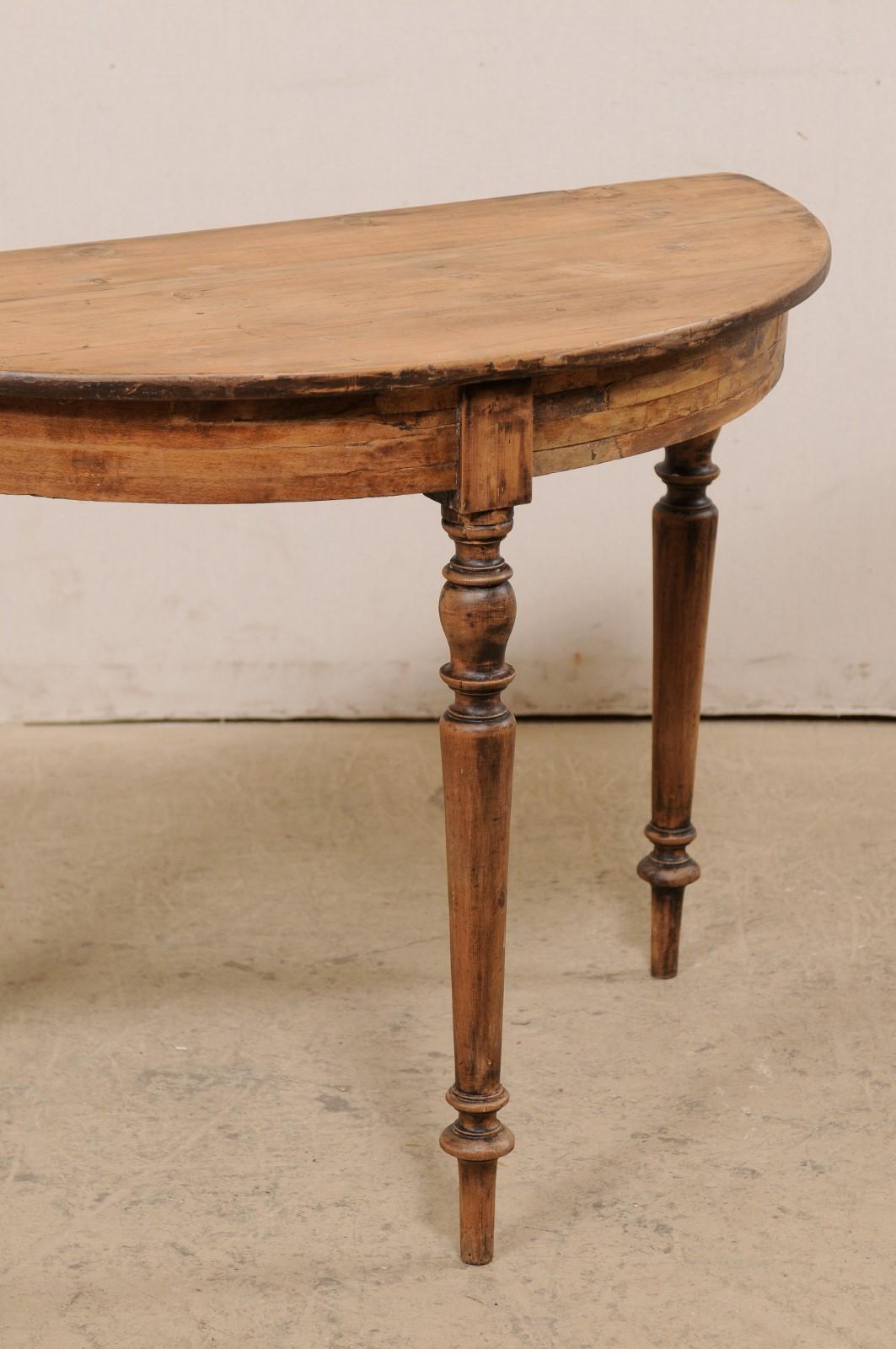 Wood Swedish Demi-Lune Console Table with Rounded Apron and Turned Legs, 19th C. 