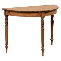 Antique Swedish Demi-Lune Console Table with Rounded Apron and Turned Legs, 19th C. 