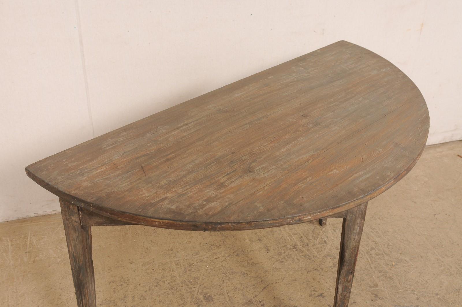20th Century Swedish Demi-Lune Table w/Scraped Finish, Turn of 19th & 20th C. For Sale