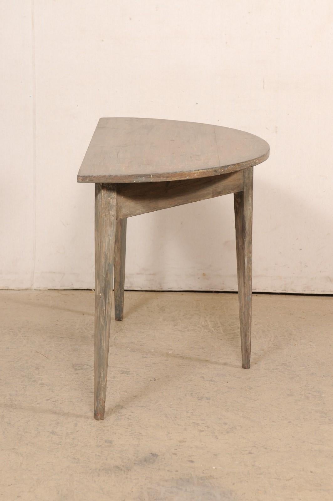 Wood Swedish Demi-Lune Table w/Scraped Finish, Turn of 19th & 20th C. For Sale