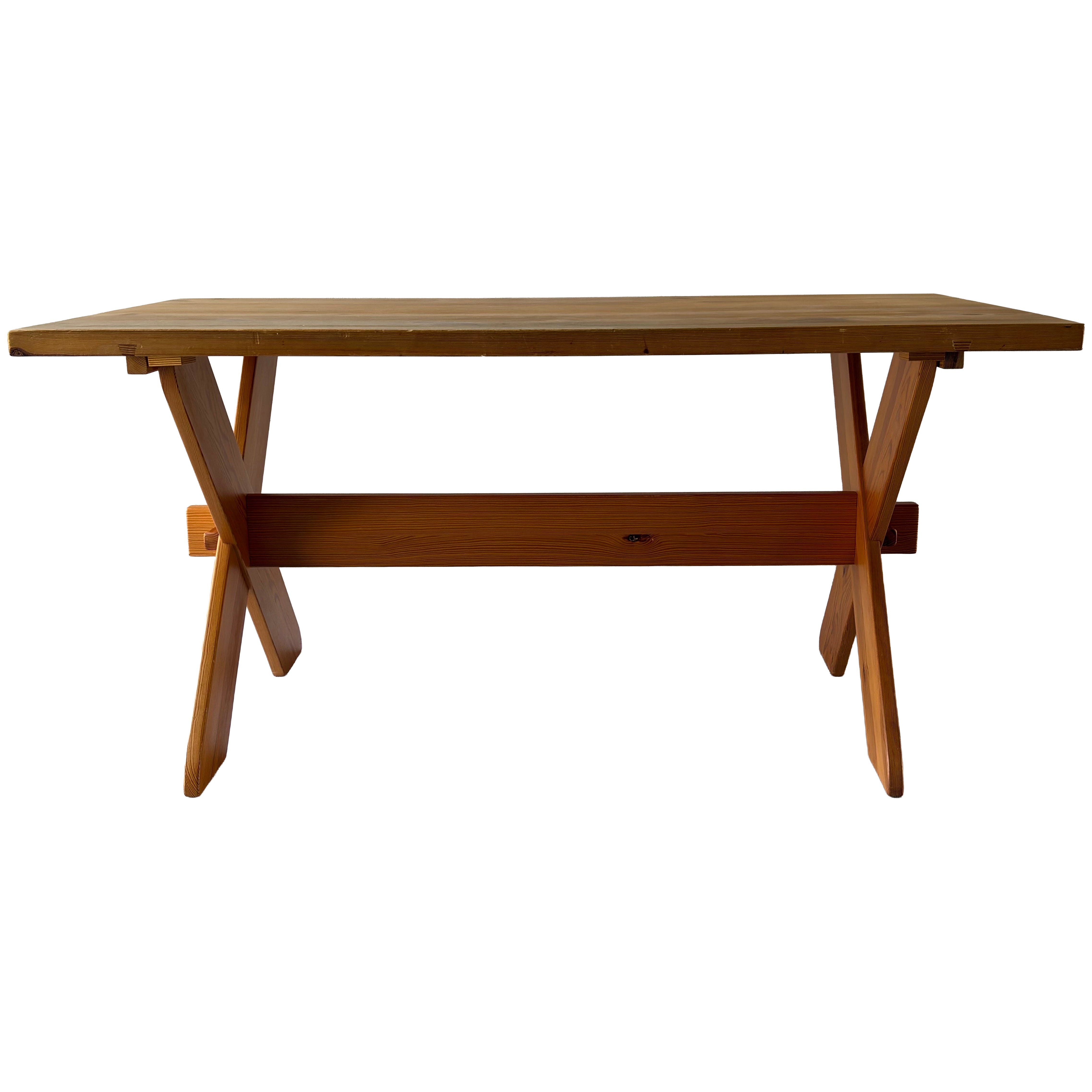Swedish Demountable Trestle Desk/Dining Table, Solid Pine Les Arcs Patina 1960s