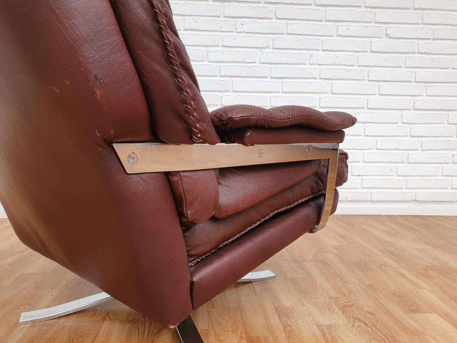 Swedish design 70s, Arne Norell loungechair, original upholstery, leather, chrom For Sale 6