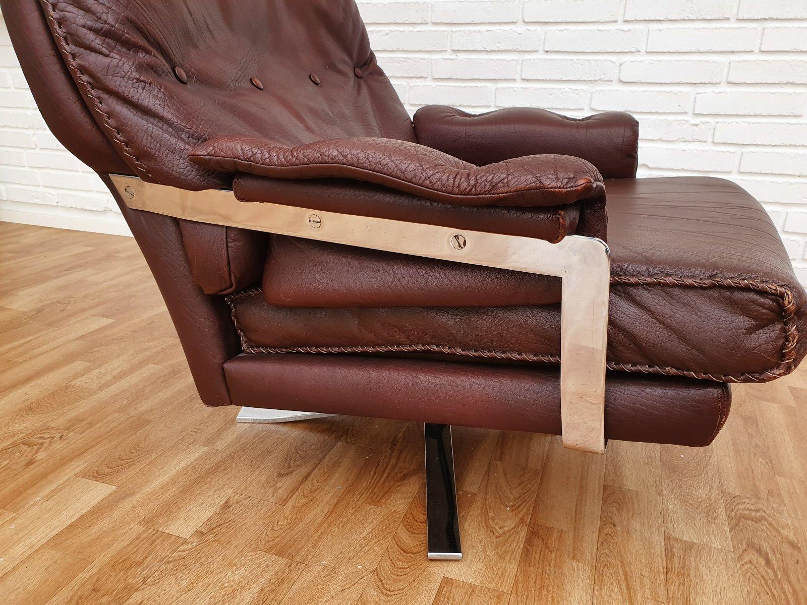 Swedish design 70s, Arne Norell loungechair, original upholstery, leather, chrom For Sale 7