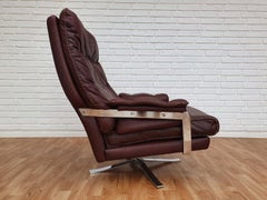 Swedish Design, Arne Norell Lounge Chair, Original Upholstery, Leather, Chrome