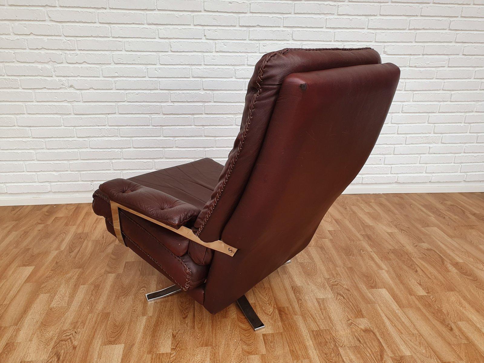 Swedish design 70s, Arne Norell loungechair, original upholstery, leather, chrom For Sale 1