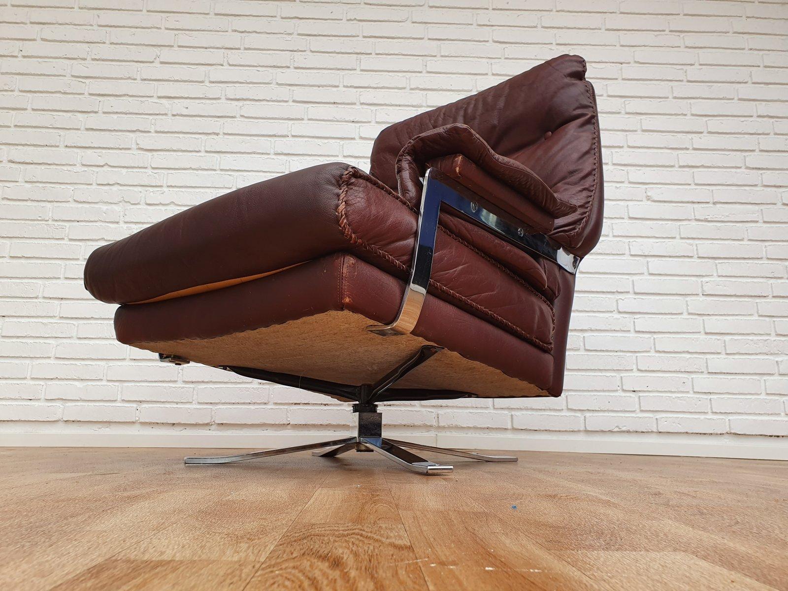 Swedish design 70s, Arne Norell loungechair, original upholstery, leather, chrom For Sale 3