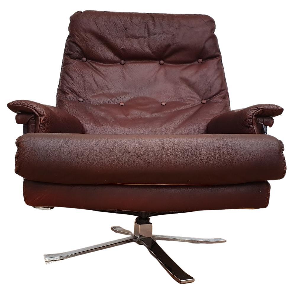Swedish design 70s, Arne Norell loungechair, original upholstery, leather, chrom For Sale
