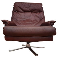 Used Swedish design 70s, Arne Norell loungechair, original upholstery, leather, chrom