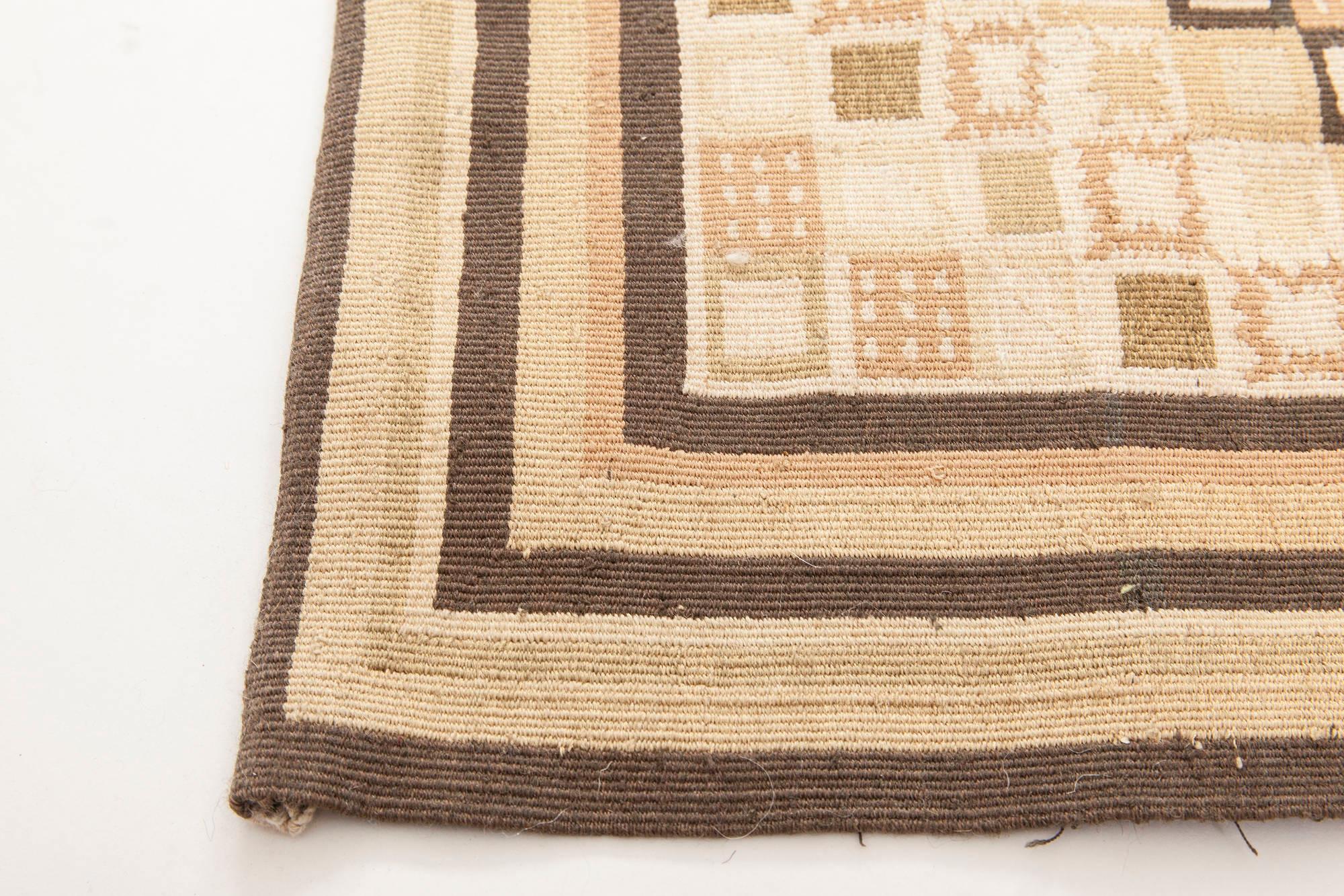 Hand-Knotted Swedish Design Beige and Brown Flat-Weave Wool Rug by Doris Leslie Blau For Sale