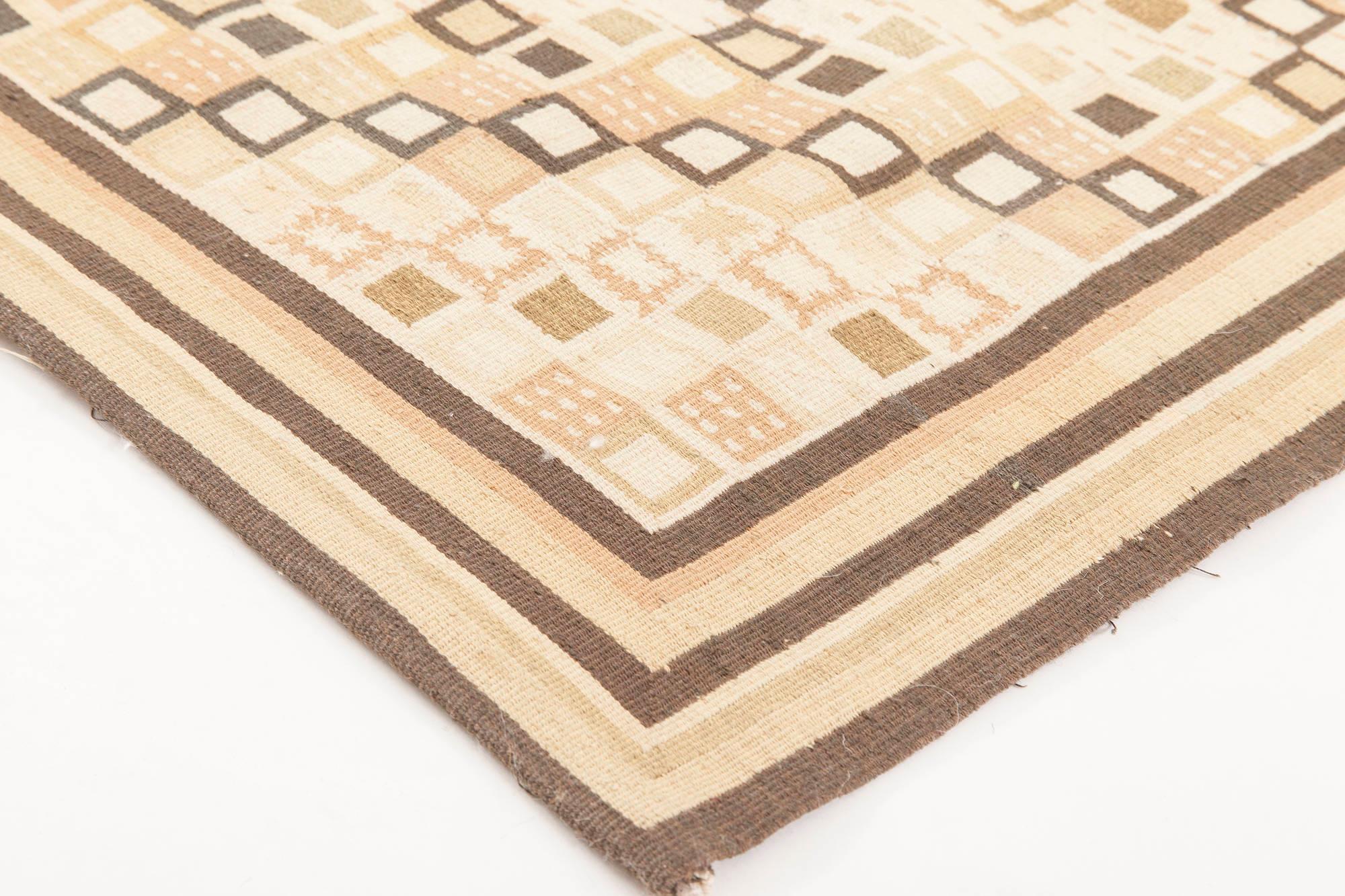 Swedish Design Beige and Brown Flat-Weave Wool Rug by Doris Leslie Blau In New Condition For Sale In New York, NY