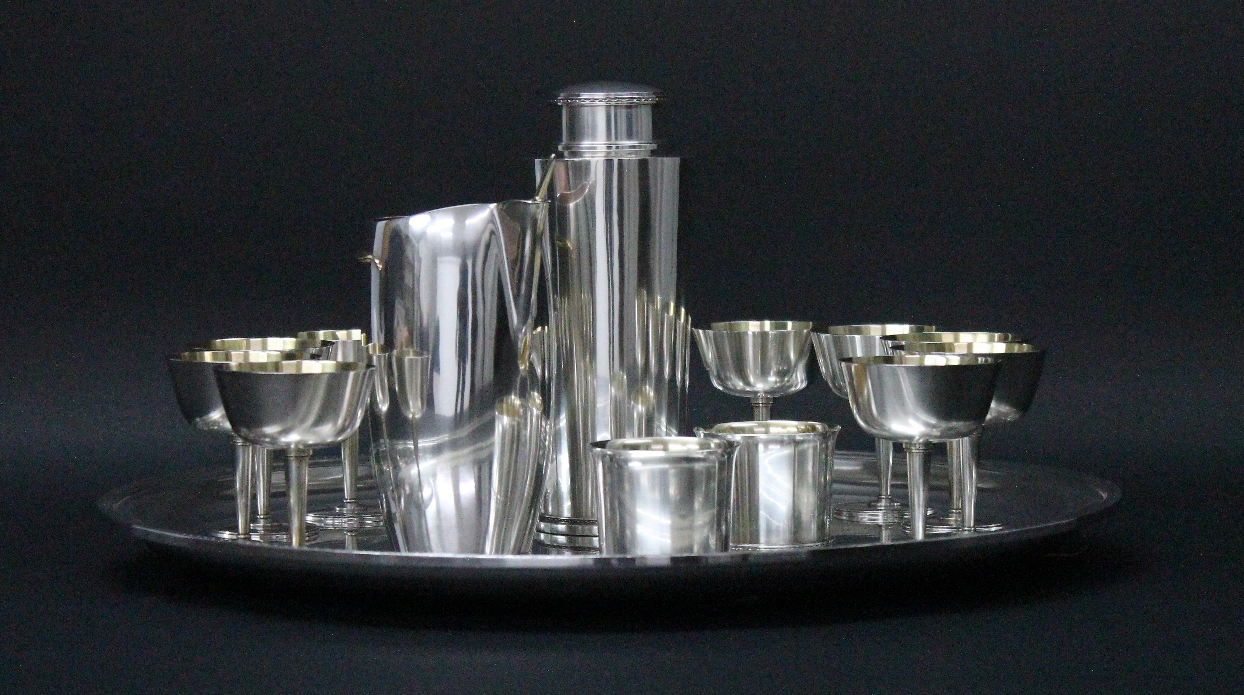 Gilt Swedish Design, Borgila, 18 Piece Cocktail-Set in Sterling Silver, 1950s