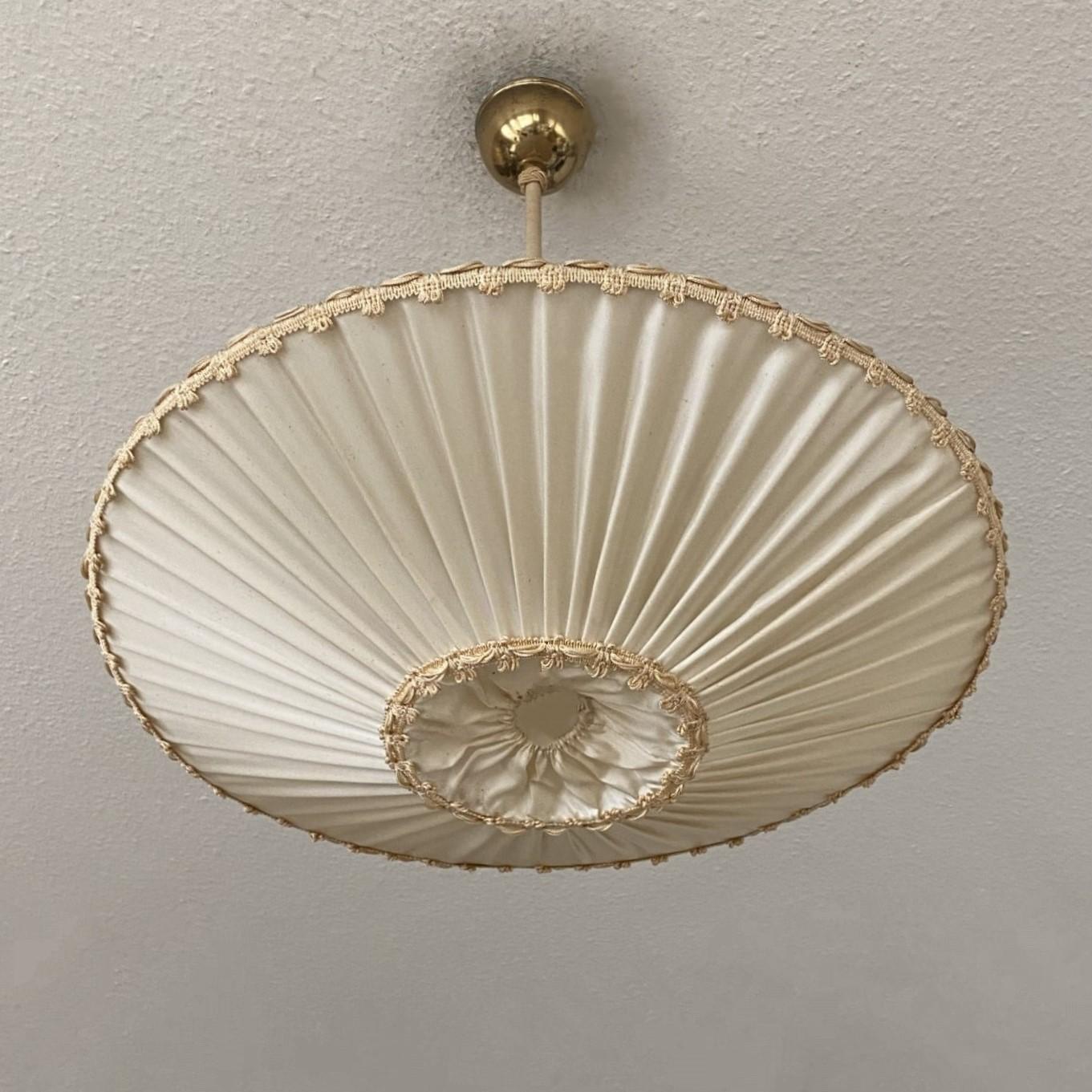 20th Century Swedish Designer Silk Brass Pendant Ceiling Light, 1930-1940 For Sale