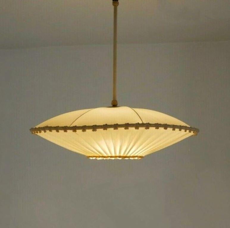 Scandinavian Silk Brass Pendant Ceiling Light, Sweden, 1930-1940 For Sale 1
