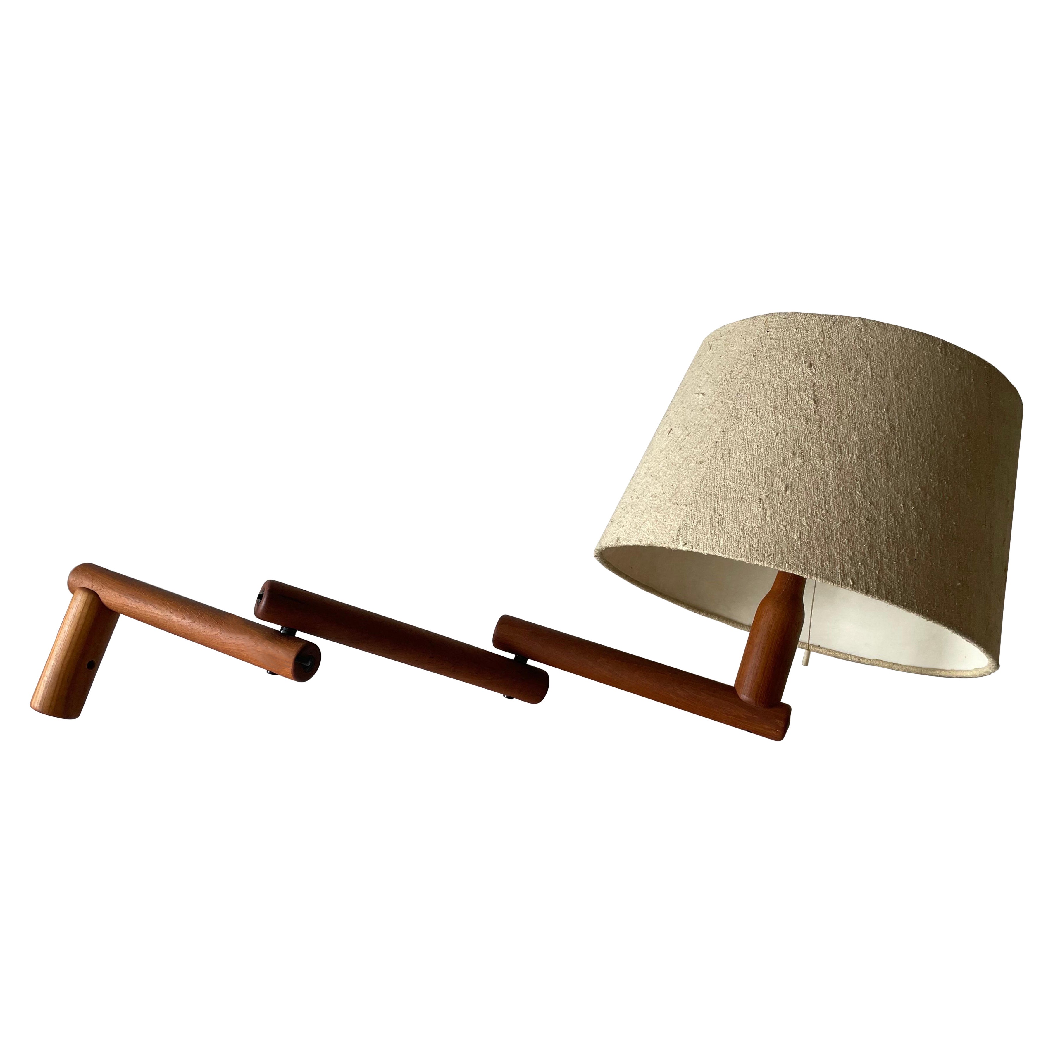 Swedish Design Fabric Shade and Wood Adjustable Wall Lamp, 1960s, Sweden For Sale