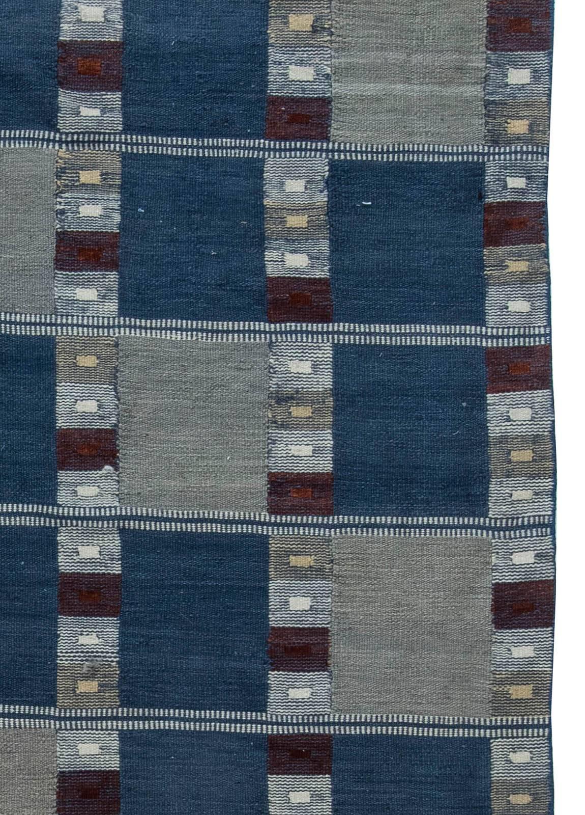 Hand-Knotted Swedish Design Flat-Weave Rug