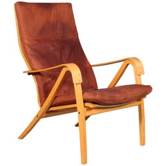 Swedish Design, Lounge Chairs of Beech and Leather, 1960s