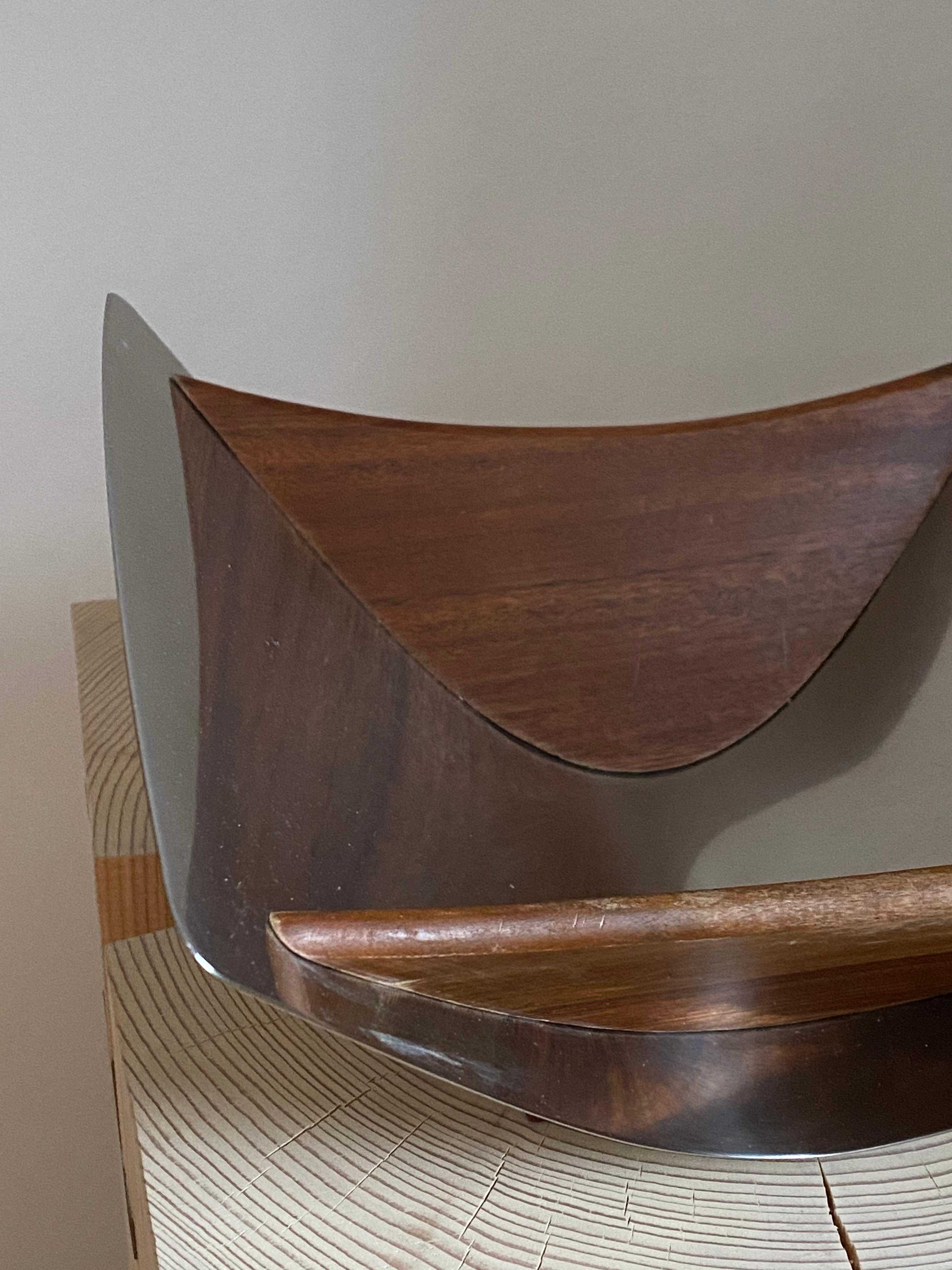 Swedish Design Modernist Vide Poche Bowl, Stainless Steel, Teak, Patented, 1950s In Good Condition In High Point, NC