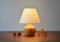 Swedish Design Small Pine Table Lamp with Shade, Scandinavian Lighting ca 1970s