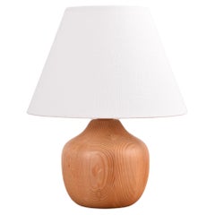 Swedish Design Small Pine Table Lamp with Shade, Scandinavian Lighting ca 1970s
